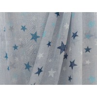 Κουρτίνα Λινό πολυεστερικό με Αστέρια Μπλέ - Γαλάζιο - του Πάγου, με φόντο γαλάζιο 