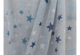 Κουρτίνα Λινό πολυεστερικό με Αστέρια Μπλέ - Γαλάζιο - του Πάγου, με φόντο γαλάζιο 