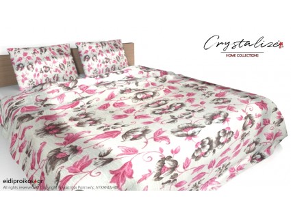 Κάλυμμα/Ριχτάρι Κρεβατιού με ή χωρίς Μαξιλαροθήκες 240x 250 Ροζ και Γκρι Λουλούδια