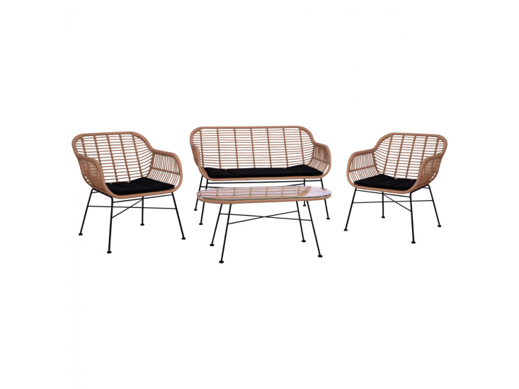 ΣΕΤ ΣΑΛΟΝΙ 4ΤΜΧ ALLEGRA HM5460 ΜΕΤΑΛΛΟ & WICKER ΣΕ ΜΠΕΖ ΧΡΩΜΑ