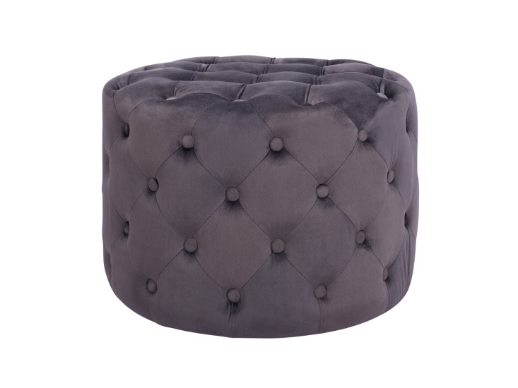 ΣΚΑΜΠΟ KASSIE  ΓΚΡΙ ΒΕΛΟΥΔΟ ΤΥΠΟΥ CHESTERFIELD HM8406.01 Φ60x43Υ εκ.