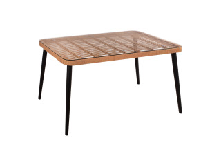 ΤΡΑΠΕΖΙ ΜΕΤΑΛΛΙΚΟ ALLEGRA HM5537 ΜΕ WICKER ΣΕ ΜΠΕΖ ΑΠΟΧΡΩΣΗ & ΓΥΑΛΙ 140X80X78 εκ.