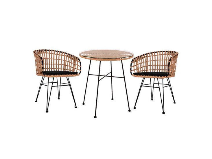 ΣΕΤ 3ΤΜΧ ALLEGRA WICKER ΜΕ ΤΡΑΠΕΖΙ Φ70Χ74Υ ΜΠΕΖ & ΜΑΥΡΟ ΧΡΩΜΑ HM10474