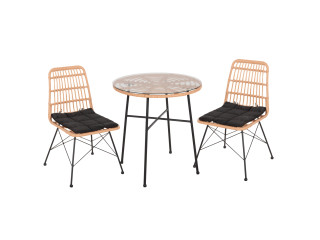 ΣΕΤ ΕΞΩΤΕΡΙΚΟΥ ΧΩΡΟΥ 3ΤΜΧ ALLEGRA HM10477 WICKER ΜΠΕΖ-ΜΕΤΑΛΛΟ ΜΑΥΡΟ
