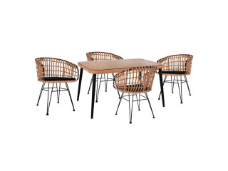 ΣΕΤ 5ΤΜΧ ALLEGRA WICKER ΜΕ ΤΡΑΠΕΖΙ 140X80Χ78Υ ΜΠΕΖ & ΜΑΥΡΟ ΧΡΩΜΑ HM10488
