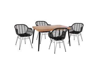 ΣΕΤ 5ΤΜΧ ALLEGRA WICKER ΜΕ ΤΡΑΠΕΖΙ 140X80Χ78Υ ΜΠΕΖ & ΜΑΥΡΟ ΧΡΩΜΑ HM10508