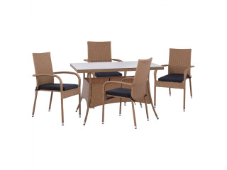 ΣΕΤ ΤΡΑΠΕΖΑΡΙΑΣ 5ΤΜΧ ΤΡΑΠ. 120Χ70 & ΠΟΛΥΘΡΟΝΕΣ WICKER RATTAN ΜΠΕΖ ΚΑΦΕ HM11711.32