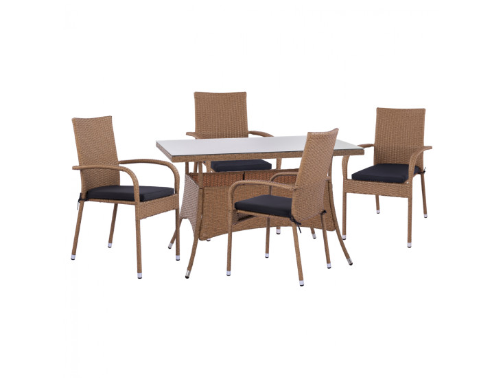 ΣΕΤ ΤΡΑΠΕΖΑΡΙΑΣ 5ΤΜΧ ΤΡΑΠ. 120Χ70 & ΠΟΛΥΘΡΟΝΕΣ WICKER RATTAN ΜΠΕΖ ΚΑΦΕ HM11711.32