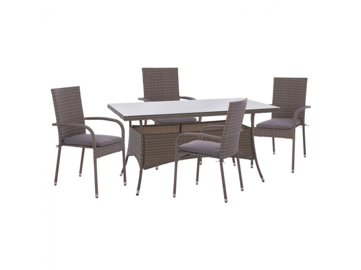 ΣΕΤ ΤΡΑΠΕΖΑΡΙΑΣ 5ΤΜΧ ΤΡΑΠ. 150Χ90 & ΠΟΛΥΘΡΟΝΕΣ WICKER RATTAN ΓΚΡΙ HM11713.01