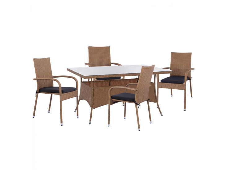ΣΕΤ ΤΡΑΠΕΖΑΡΙΑΣ 5ΤΜΧ ΤΡΑΠ. 150Χ90 & ΠΟΛΥΘΡΟΝΕΣ WICKER RATTAN ΜΠΕΖ ΚΑΦΕ HM11713.02