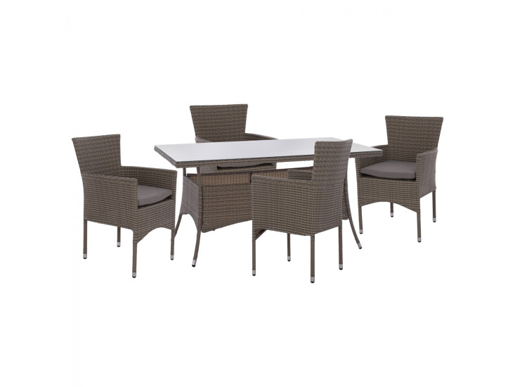 ΣΕΤ ΤΡΑΠΕΖΑΡΙΑΣ 5ΤΜΧ ΤΡΑΠ. 150Χ90 & ΠΟΛΥΘΡΟΝΕΣ WICKER RATTAN ΓΚΡΙ HM11714.01