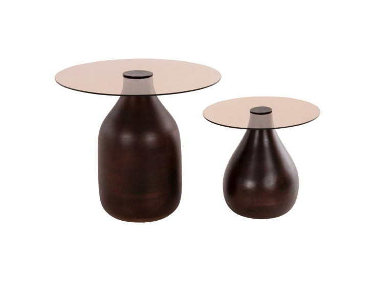 ΒΟΗΘΗΤΙΚΑ ΤΡΑΠΕΖΑΚΙΑ 2ΤΜΧ CHANG HM9668 ΞΥΛΟ MANGO-ΓΥΑΛΙ TOP Φ55x49,5Υ & Φ40x36,5Υεκ.