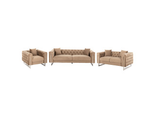 ΣΕΤ ΣΑΛΟΝΙ MOBAR τ.CHESTERFIELD HM11935.03 ΜΠΕΖ ΒΕΛΟΥΔΟ-ΜΕΤΑΛ.ΠΟΔΙΑ τ.CHESTERFIELD