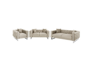 ΣΕΤ ΣΑΛΟΝΙ MOBAR τ.CHESTERFIELD HM11935.02 ΚΡΕΜ ΒΕΛΟΥΔΟ-ΜΕΤΑΛ.ΠΟΔΙΑ