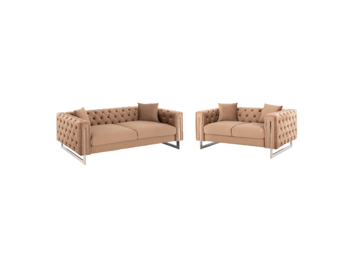 ΣΕΤ ΣΑΛΟΝΙ 2ΤΜΧ MOBAR τ.CHESTERFIELD HM11936.03 ΜΠΕΖ ΒΕΛΟΥΔΟ-ΜΕΤΑΛ.ΠΟΔΙΑ