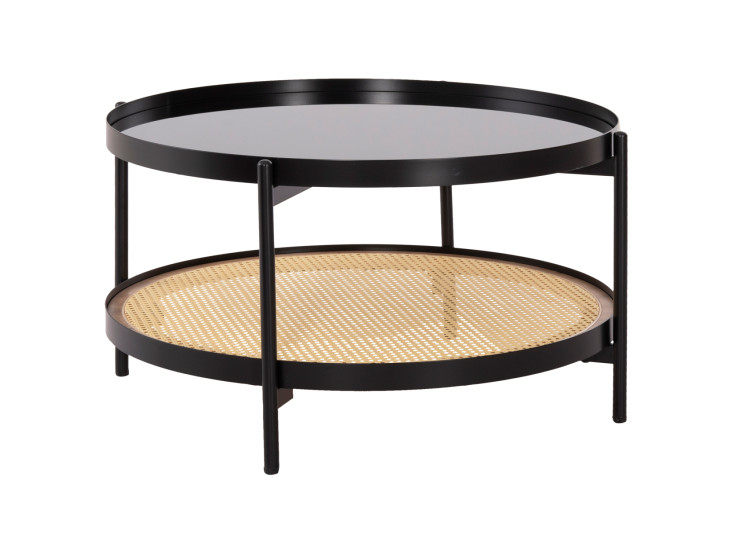 ΤΡΑΠΕΖΙ ΣΑΛΟΝΙΟΥ SEITZ HM18030 ΓΥΑΛΙ TOP-ΜΕΤΑΛΛΟ-RATTAN ΣΕ ΦΥΣΙΚΟ Φ80x45Υεκ.