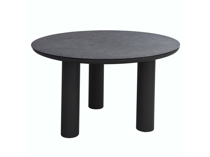 ΤΡΑΠΕΖΙ ΑΛΟΥΜΙΝΙΟΥ DOSUN HM6201.01 ΓΚΡΙ ΣΚΕΛΕΤΟΣ-3D PRINT ΓΥΑΛΙ-ΚΕΡΑΜΙΚΟ LOOK Φ120εκ