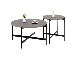 ΣΕΤ 2ΤΜΧ ΤΡΑΠΕΖΙΑ ΣΑΛΟΝΙΟΥ RONDA HM21089.01 MDF ΓΚΡΙ ΜΑΡΜΑΡΟ Φ80εκ & Φ50εκ