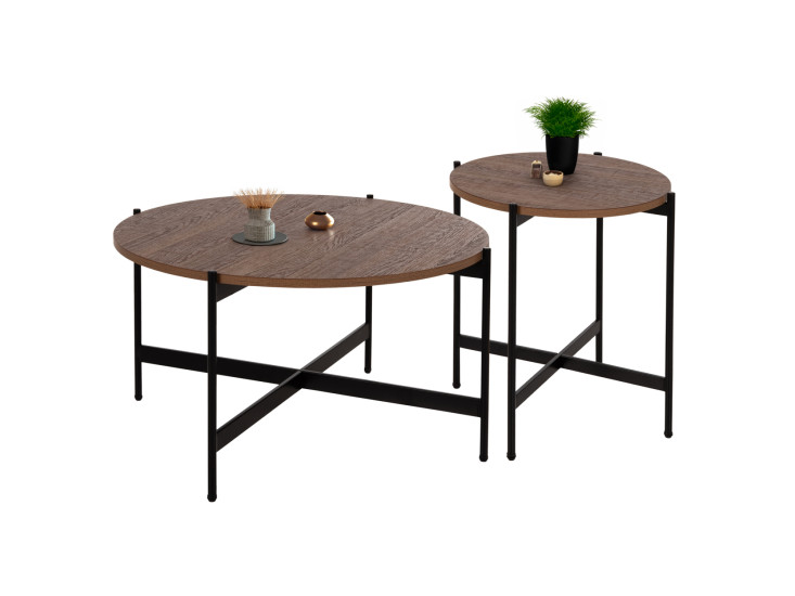 ΣΕΤ 2ΤΜΧ ΤΡΑΠΕΖΙΑ ΣΑΛΟΝΙΟΥ RONDA HM21089.03 MDF ΣΕ ΚΑΡΥΔΙ ΧΡΩΜΑ Φ80εκ & Φ50εκ